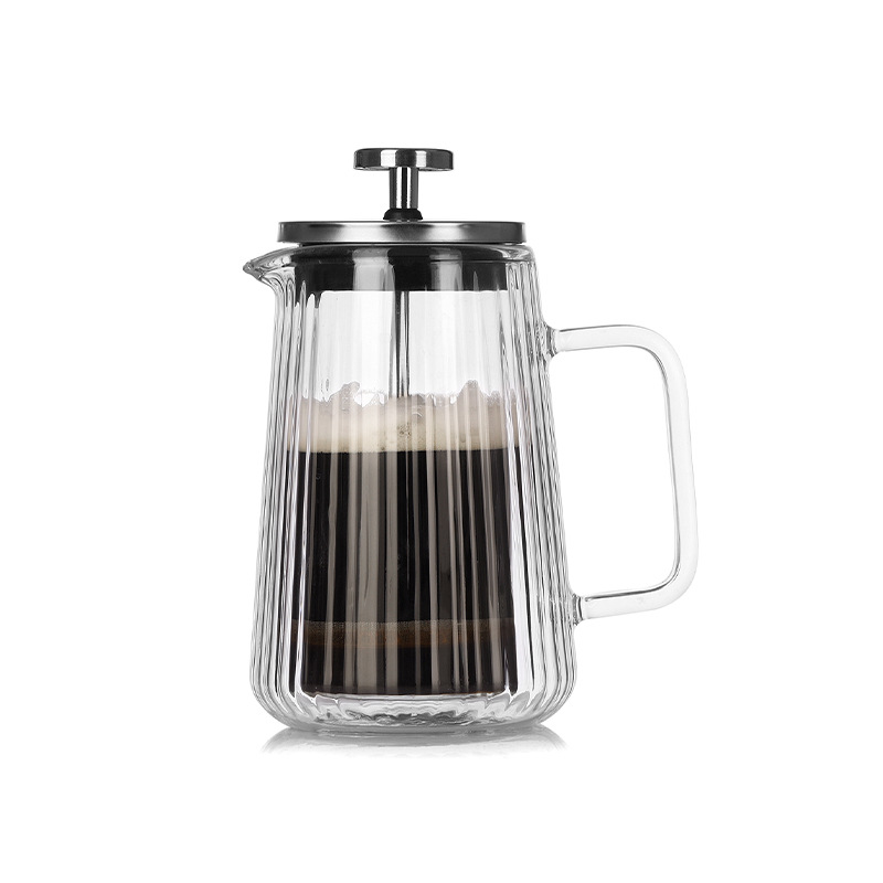350ML Double Wall Glass French Press Coffee Maker - Borosilicate Glass Coffee Plunger with 304 Stainless Steel Filter, Heat Resistant Vertical Ribbed Design for Home Brewing - Image 1