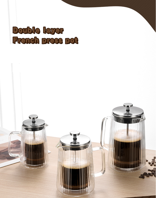 350ML Double Wall Glass French Press Coffee Maker - Borosilicate Glass Coffee Plunger with 304 Stainless Steel Filter, Heat Resistant Vertical Ribbed Design for Home Brewing - Image 2
