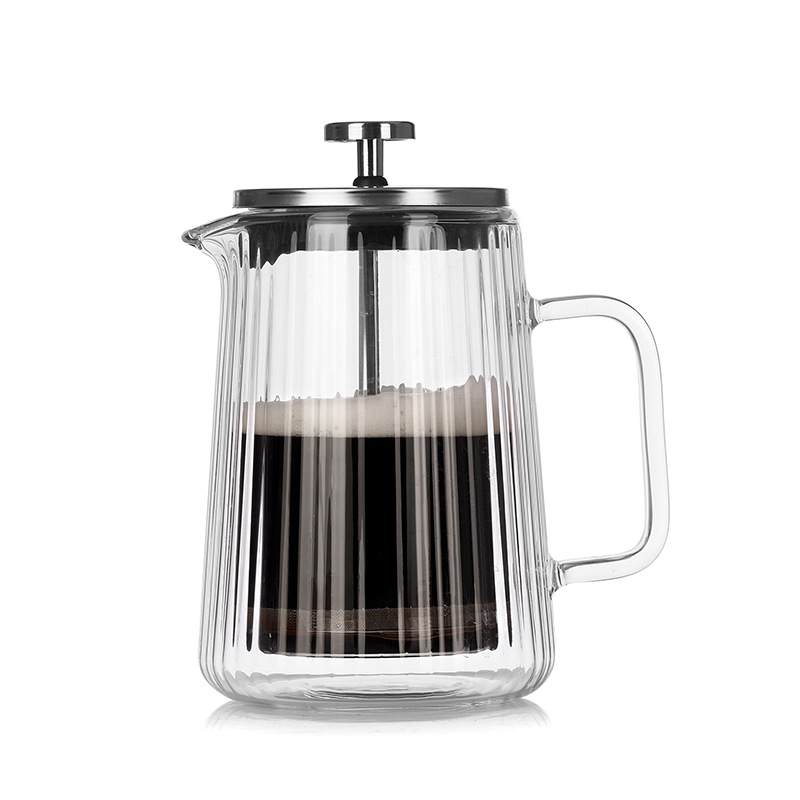650ML Double Wall Glass French Press Coffee Maker - Borosilicate Glass Coffee Plunger with 304 Stainless Steel Filter, Heat Resistant Vertical Ribbed Design for Home Brewing - Image 1