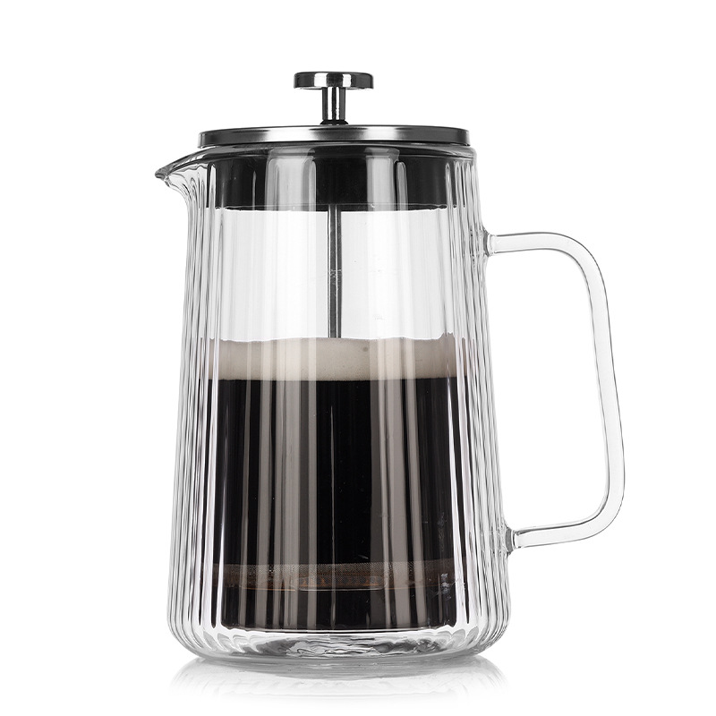 1000ML Double Wall Glass French Press Coffee Maker - Borosilicate Glass Coffee Plunger with 304 Stainless Steel Filter, Heat Resistant Vertical Ribbed Design for Home Brewing - Image 1