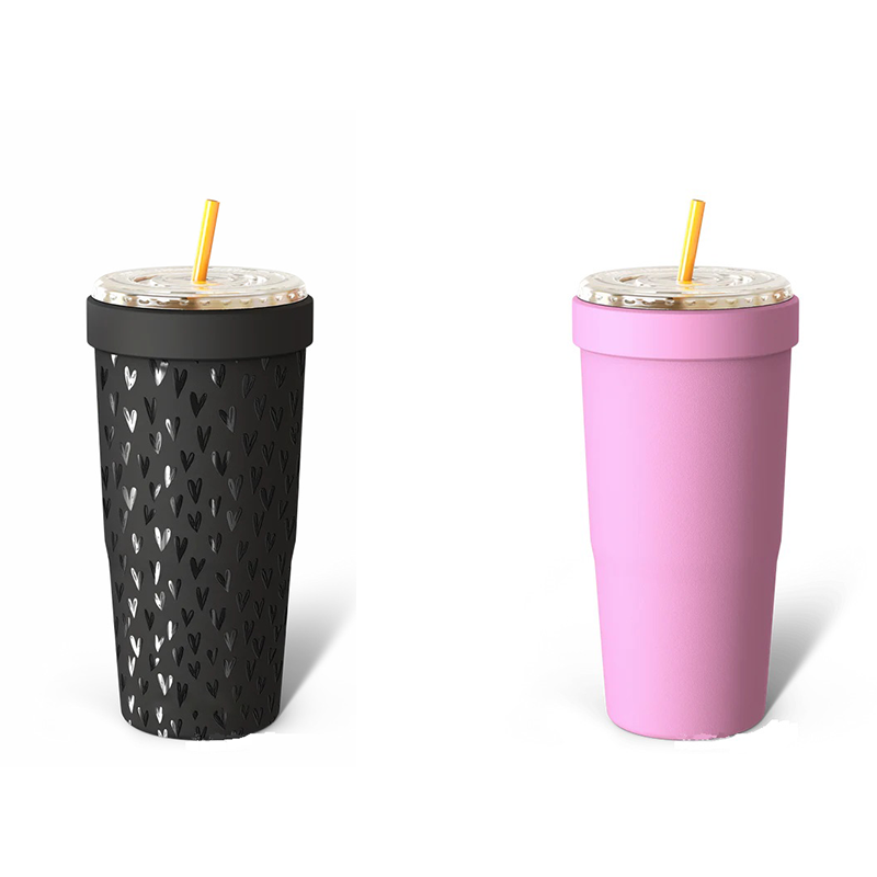 2-piece Black and Pink 30oz Stainless Steel Tumbler with Universal Cup Insulator - Double Wall Vacuum Insulated Coffee Cup, Cup Holder Friendly, Keeps Drinks Cold for 12 Hours - Image 1