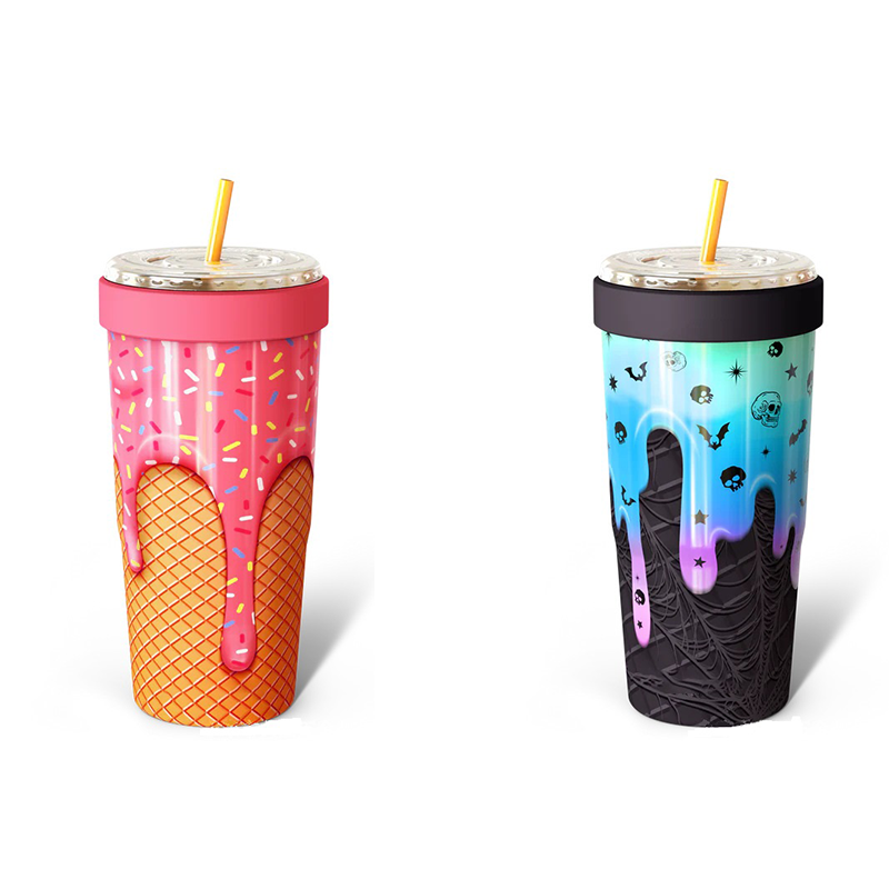 2-piece Pink-orange and Blue-black 30oz Stainless Steel Tumbler with Universal Cup Insulator - Double Wall Vacuum Insulated Coffee Cup, Cup Holder Friendly, Keeps Drinks Cold for 12 Hours - Image 1