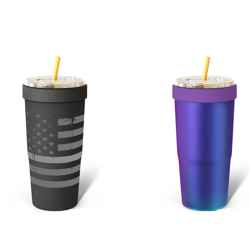 2-piece Grey and Blue 30oz Stainless Steel Tumbler with Universal Cup Insulator - Double Wall Vacuum Insulated Coffee Cup, Cup Holder Friendly, Keeps Drinks Cold for 12 Hours - Image 1