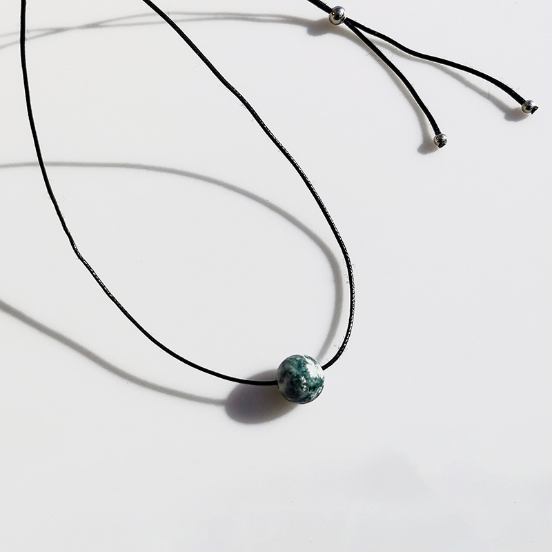 Vintage Geometric Natural Stone Bead Pendant Necklace Adjustable Black Rope Collarbone Chain Unisex Boho Jewelry Gift-Blue point stone - Image 1