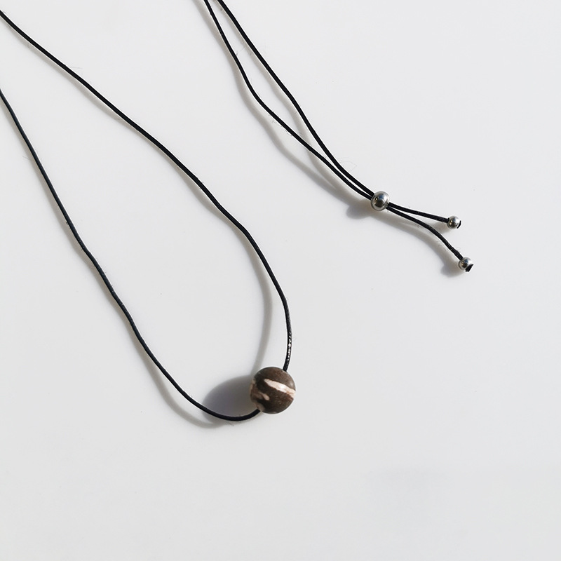 Vintage Geometric Natural Stone Bead Pendant Necklace Adjustable Black Rope Collarbone Chain Unisex Boho Jewelry Gift-Australian Zebra Stone - Image 1