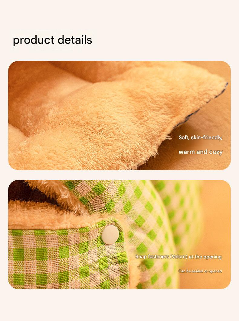 S size Orange Plaid Cat Cave Bed Winter Warm Enclosed Pet House Cozy Cat Sleeping Bag Semi-Enclosed Cat Nest Small Dog Bed PP Cotton Filling Washable Pet Supplies - Image 8