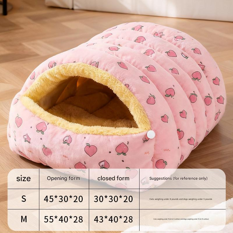 S size Pink Plaid Cat Cave Bed Winter Warm Enclosed Pet House Cozy Cat Sleeping Bag Semi-Enclosed Cat Nest Small Dog Bed PP Cotton Filling Washable Pet Supplies - Image 1