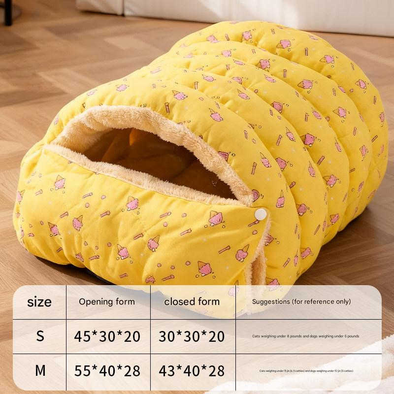 S size Yellow Plaid Cat Cave Bed Winter Warm Enclosed Pet House Cozy Cat Sleeping Bag Semi-Enclosed Cat Nest Small Dog Bed PP Cotton Filling Washable Pet Supplies - Image 1