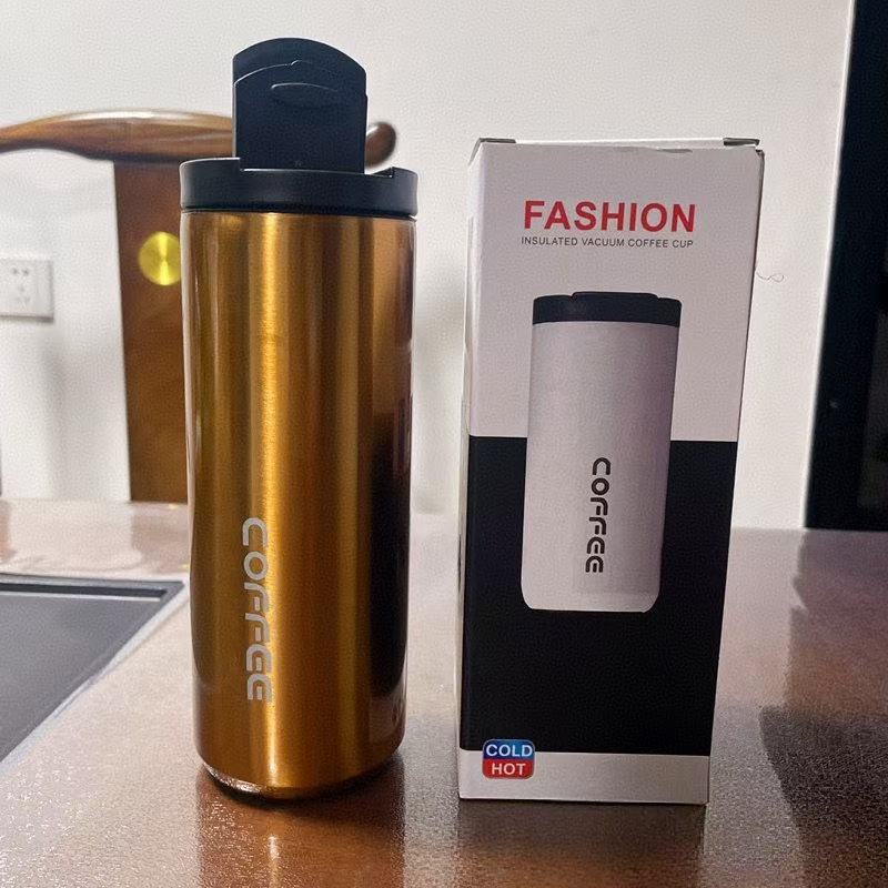 Yellow Stainless Steel Coffee Mug 500ml Vacuum Insulated Travel Cup 8 Hours Heat Retention Leak-Proof Lid 304 Food-Grade Steel Portable Office Car Tumbler Reusable Gift Cup - Image 1