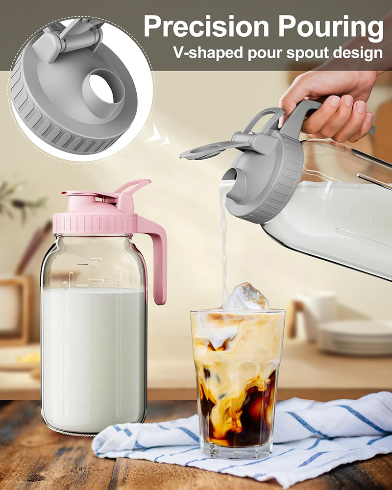 Green Glass Mason Jar Pitcher 32oz with Flip Lid Pour Spout Milk Jug Leak-Proof Airtight Seal Wide Mouth Beverage Container Cold Brew Coffee Iced Tea Juice Milk Dispenser Fridge Storage - Image 5