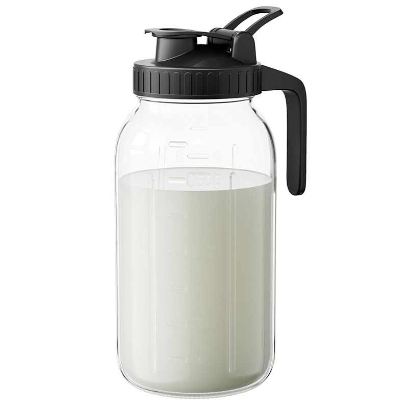Black Glass Mason Jar Pitcher 64oz with Flip Lid Pour Spout Milk Jug Leak-Proof Airtight Seal Wide Mouth Beverage Container Cold Brew Coffee Iced Tea Juice Milk Dispenser Fridge Storage - Image 1