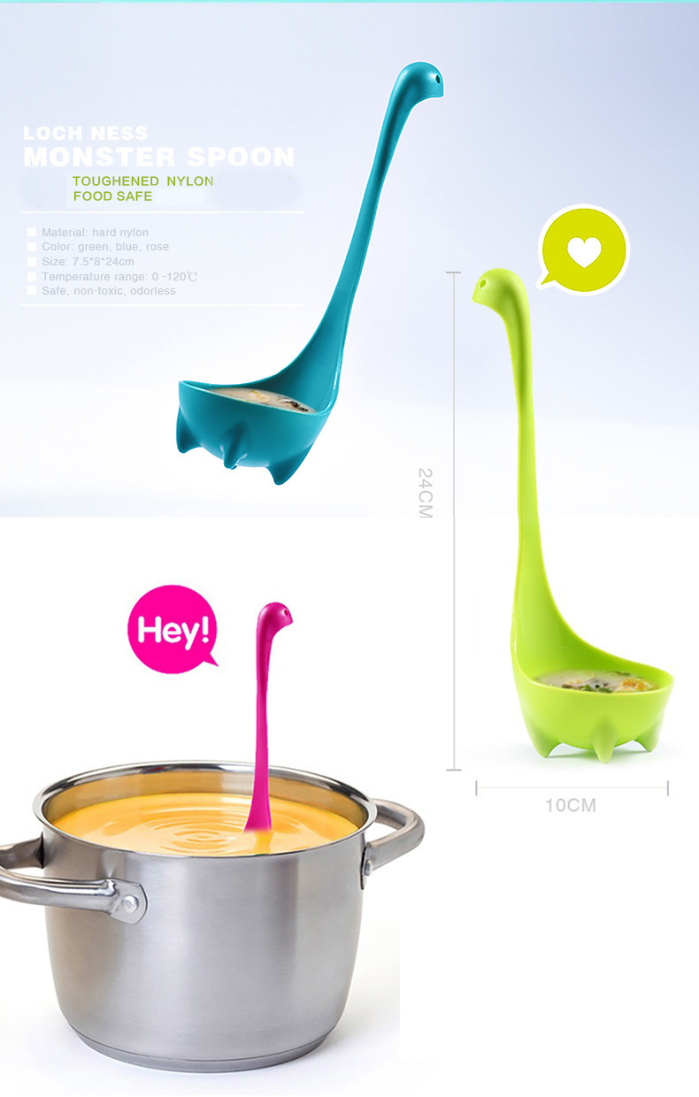 Red Nessie Ladle Loch Ness Monster Soup Spoon Cute Dinosaur Shaped Standing Ladle Food-Grade Nylon Kitchen Utensil  Handle Heat Resistant 0-120C Funny Cooking Gadget Gift for Home Cooks - Image 3