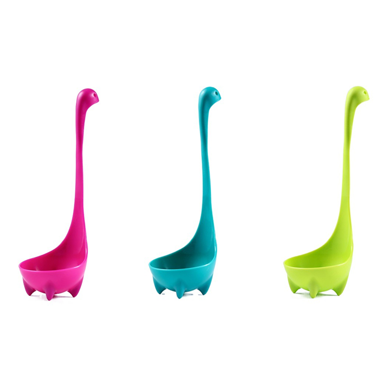 3-piece Blue and Red and Green Nessie Ladle Loch Ness Monster Soup Spoon Cute Dinosaur Shaped Standing Ladle Food-Grade Nylon Kitchen Utensil  Handle Heat Resistant 0-120C Funny Cooking Gadget Gift for Home Cooks - Image 1