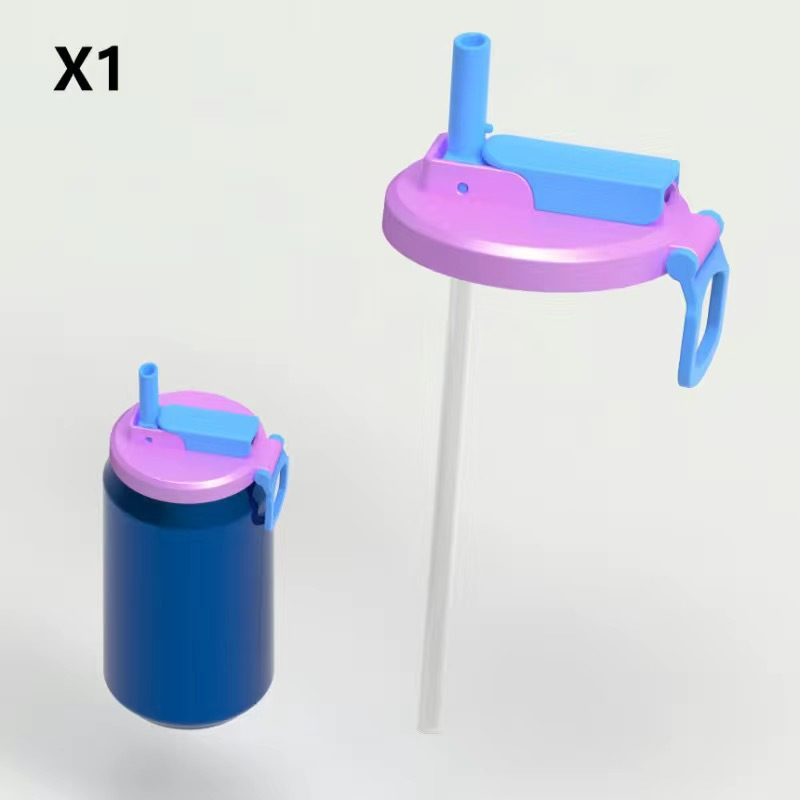 Purple Reusable Soda Can Lid with Straw and Carrying Handle - Spill-Proof Plastic Can Cover for Standard 2.13 Inch Cans, Portable Beverage Protector with Flip-Top Design, BPA-Free Drink Can Converter for Outdoor Parties BBQs Camping - Image 1