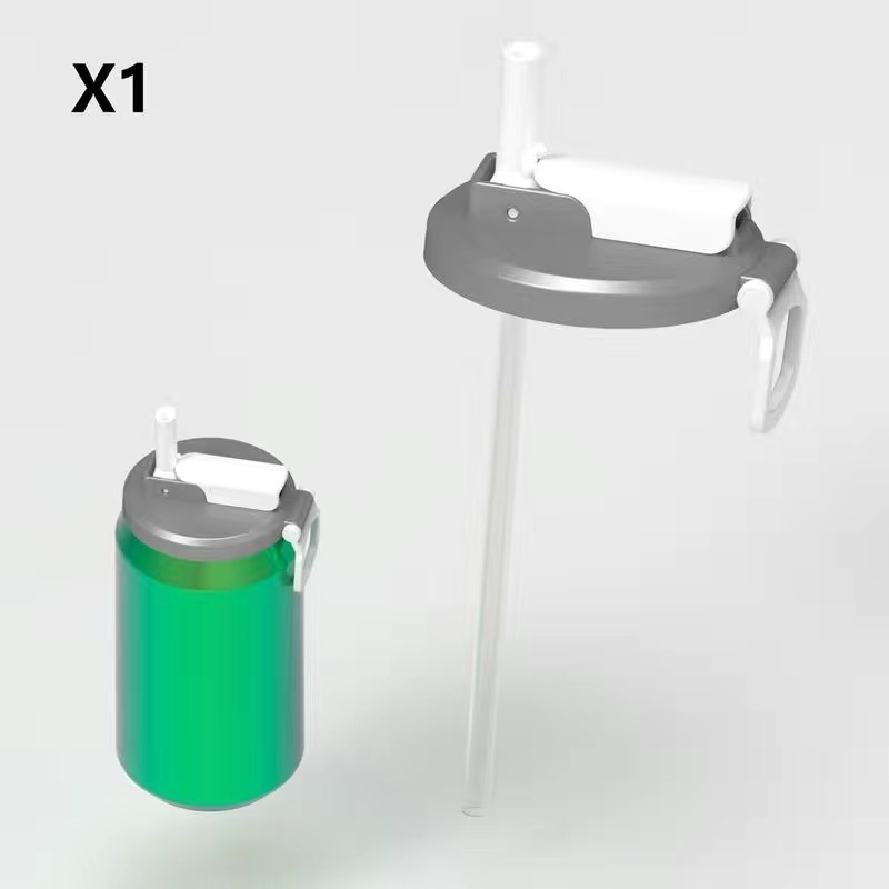 Grey Reusable Soda Can Lid with Straw and Carrying Handle - Spill-Proof Plastic Can Cover for Standard 2.13 Inch Cans, Portable Beverage Protector with Flip-Top Design, BPA-Free Drink Can Converter for Outdoor Parties BBQs Camping - Image 1