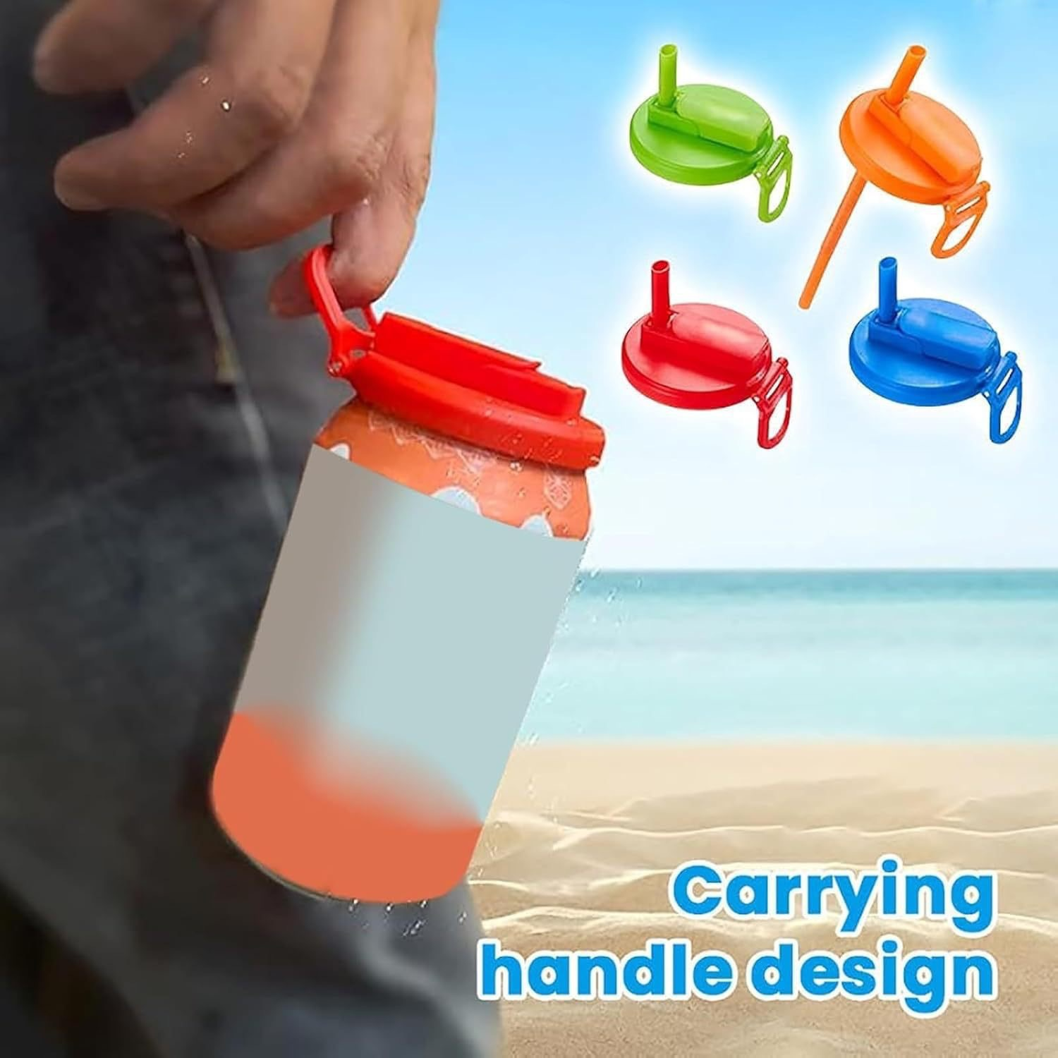Grey Reusable Soda Can Lid with Straw and Carrying Handle - Spill-Proof Plastic Can Cover for Standard 2.13 Inch Cans, Portable Beverage Protector with Flip-Top Design, BPA-Free Drink Can Converter for Outdoor Parties BBQs Camping - Image 2