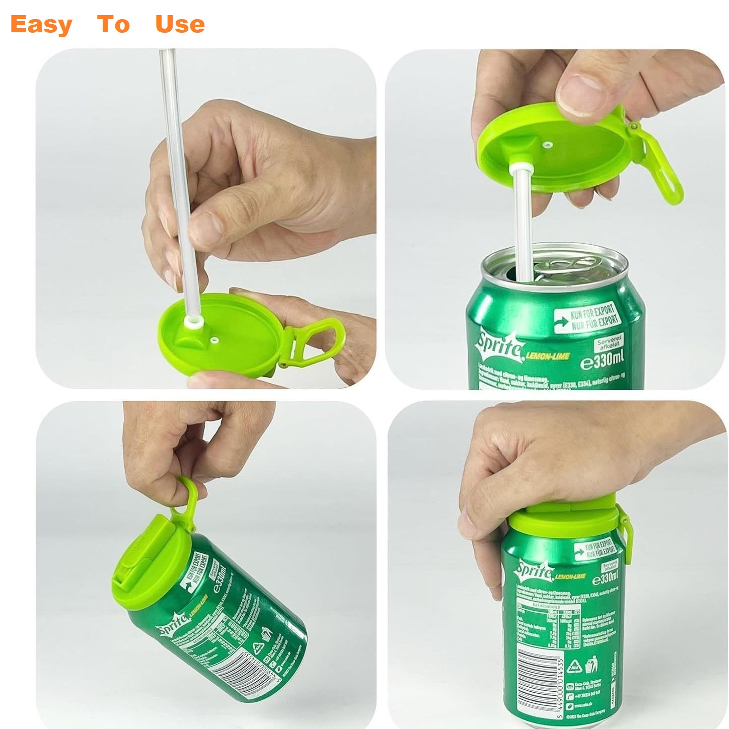 Grey Reusable Soda Can Lid with Straw and Carrying Handle - Spill-Proof Plastic Can Cover for Standard 2.13 Inch Cans, Portable Beverage Protector with Flip-Top Design, BPA-Free Drink Can Converter for Outdoor Parties BBQs Camping - Image 4
