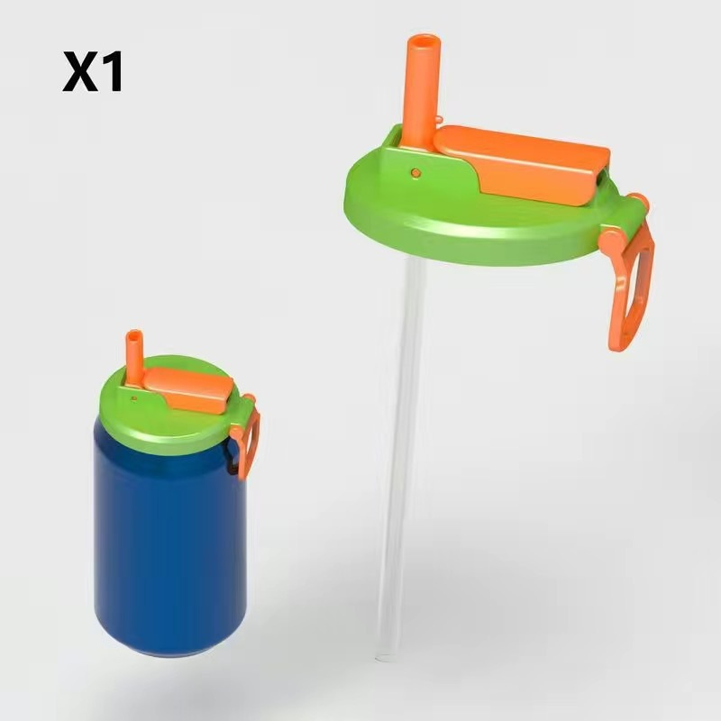 Green Reusable Soda Can Lid with Straw and Carrying Handle - Spill-Proof Plastic Can Cover for Standard 2.13 Inch Cans, Portable Beverage Protector with Flip-Top Design, BPA-Free Drink Can Converter for Outdoor Parties BBQs Camping - Image 1