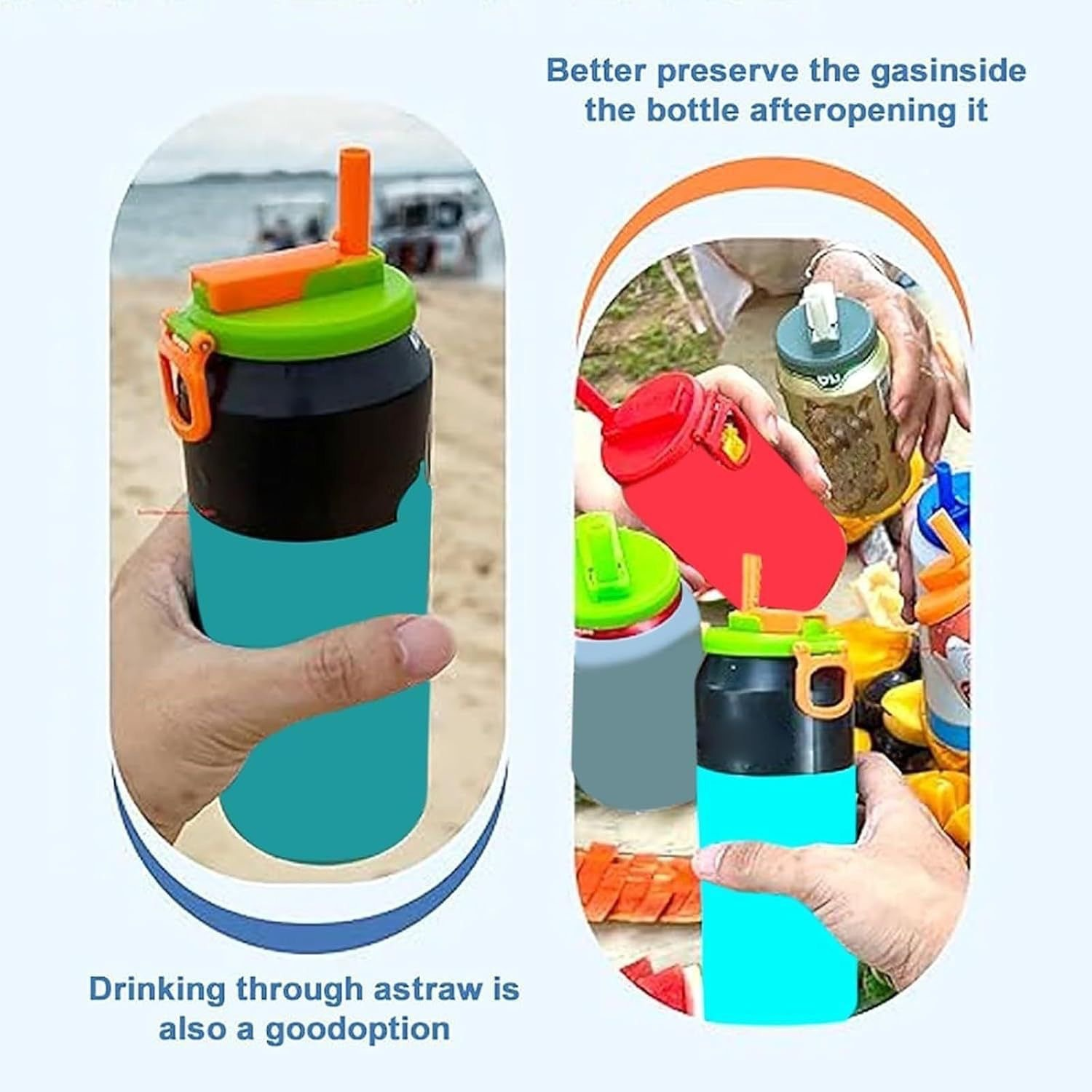 Blue Reusable Soda Can Lid with Straw and Carrying Handle - Spill-Proof Plastic Can Cover for Standard 2.13 Inch Cans, Portable Beverage Protector with Flip-Top Design, BPA-Free Drink Can Converter for Outdoor Parties BBQs Camping - Image 6