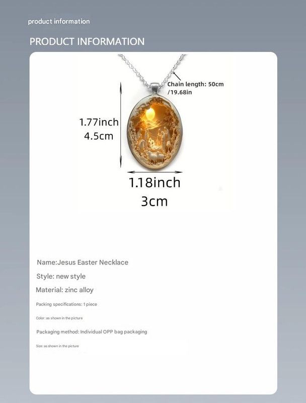 3D Nativity Scene Necklace-  Oval Pendant, Jesus Birth Christmas Easter Gift for Women Men, Zinc Alloy Chain Necklace - Image 2