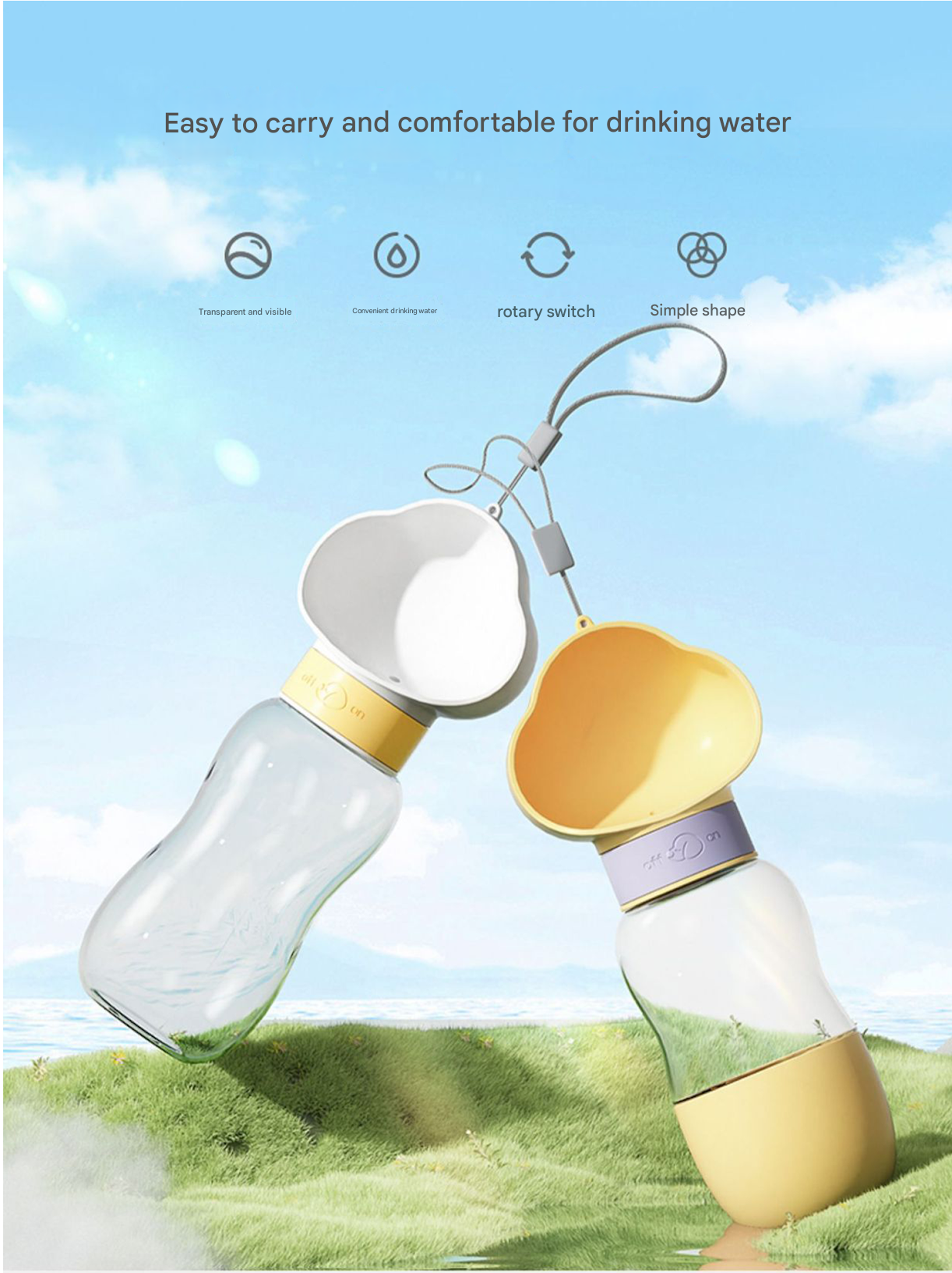 White 350ml  Portable Dog Water Bottle  - Leak-Proof Pet Travel Water Dispenser, Cloud-Shaped Drinking Bowl, Twist-to-Dispense Design, BPA-Free HIPS/PET Material for Walking Hiking Travel - Image 2