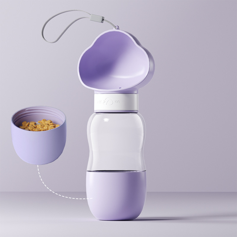 Purple Portable Dog Water Bottle with Food Container - 2-in-1 Leak-Proof Pet Travel Water Dispenser, Cloud-Shaped Drinking Bowl, Twist-to-Dispense Design, BPA-Free HIPS/PET Material for Walking Hiking Travel - Image 1