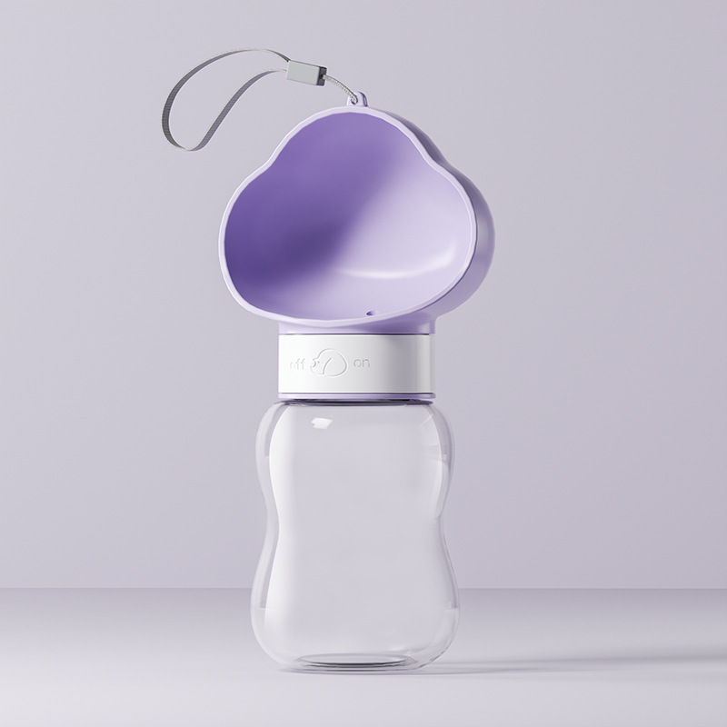 Purple 350ml Portable Dog Water Bottle  - Leak-Proof Pet Travel Water Dispenser, Cloud-Shaped Drinking Bowl, Twist-to-Dispense Design, BPA-Free HIPS/PET Material for Walking Hiking Travel - Image 1