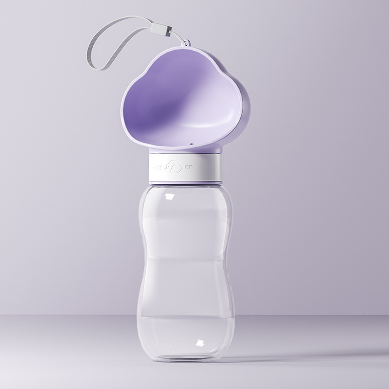 Purple 600ml Portable Dog Water Bottle  - Leak-Proof Pet Travel Water Dispenser, Cloud-Shaped Drinking Bowl, Twist-to-Dispense Design, BPA-Free HIPS/PET Material for Walking Hiking Travel - Image 1