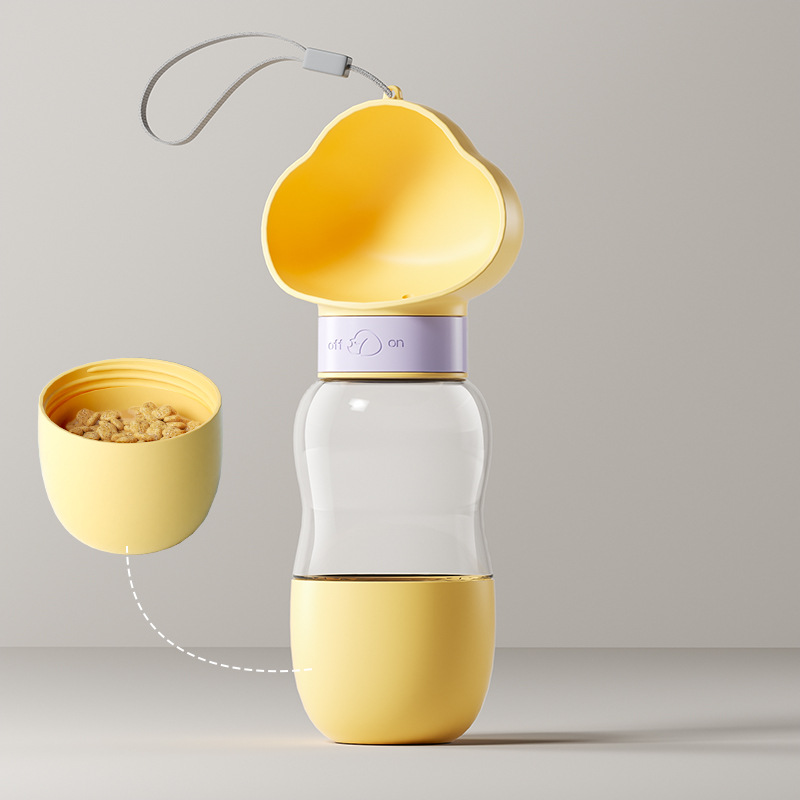 Yellow  Portable Dog Water Bottle with Food Container - 2-in-1 Leak-Proof Pet Travel Water Dispenser, Cloud-Shaped Drinking Bowl, Twist-to-Dispense Design, BPA-Free HIPS/PET Material for Walking Hiking Travel - Image 1