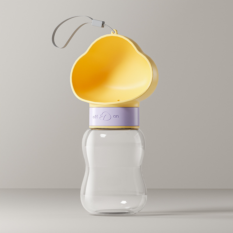Yellow 350ml Portable Dog Water Bottle  - Leak-Proof Pet Travel Water Dispenser, Cloud-Shaped Drinking Bowl, Twist-to-Dispense Design, BPA-Free HIPS/PET Material for Walking Hiking Travel - Image 1
