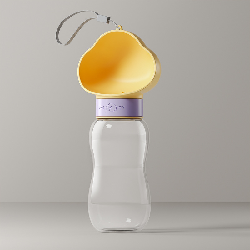 Yellow 650ml Portable Dog Water Bottle  - Leak-Proof Pet Travel Water Dispenser, Cloud-Shaped Drinking Bowl, Twist-to-Dispense Design, BPA-Free HIPS/PET Material for Walking Hiking Travel - Image 1