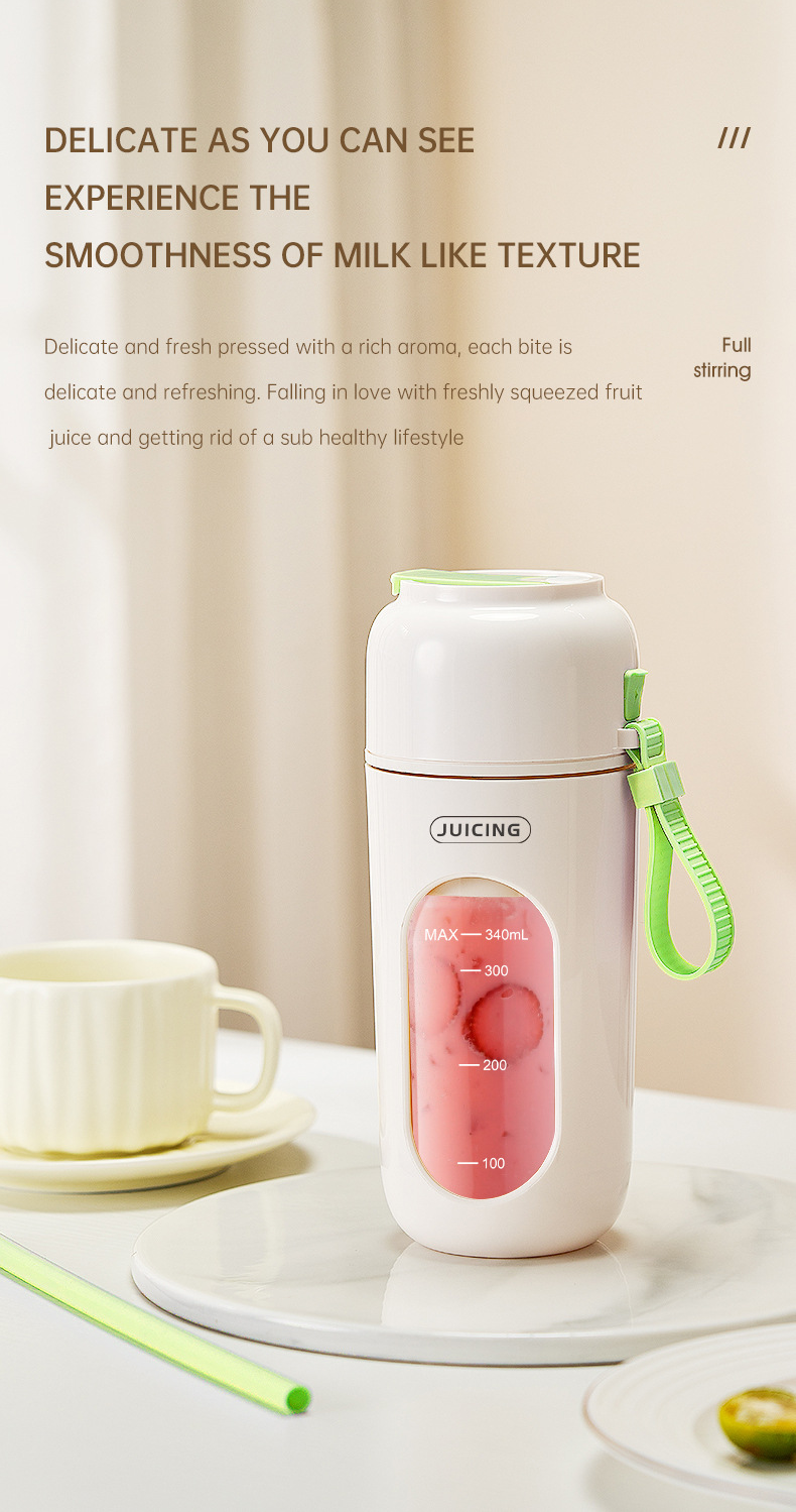 Green Portable Wireless Juicer Blender Cup - 350ml USB Rechargeable Personal Smoothie Maker with 12-Blade System, 40S Fast Extraction, BPA-Free Travel Juicing Cup for Home Office Gym Outdoor - Image 5