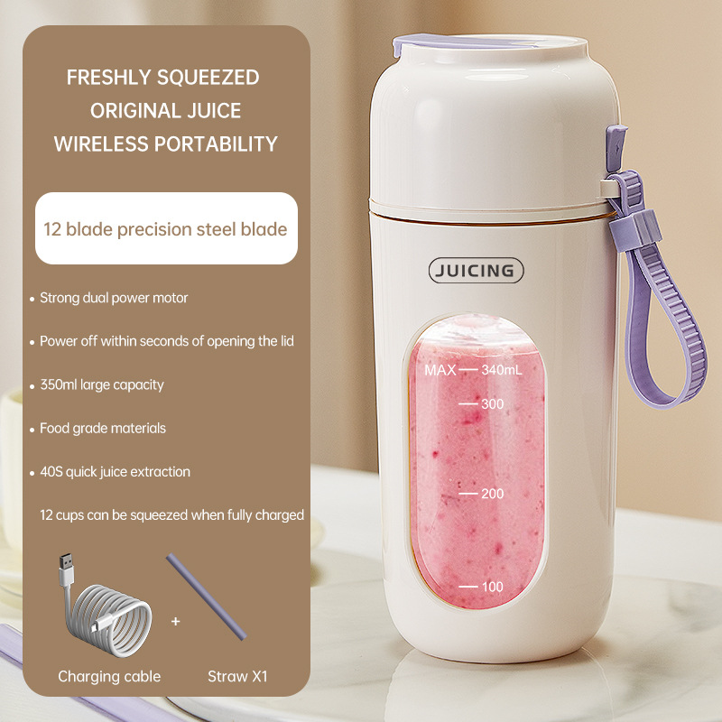 Purple Portable Wireless Juicer Blender Cup - 350ml USB Rechargeable Personal Smoothie Maker with 12-Blade System, 40S Fast Extraction, BPA-Free Travel Juicing Cup for Home Office Gym Outdoor - Image 1