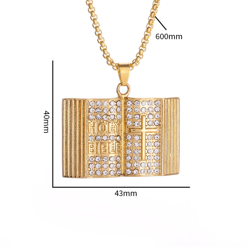 Aureate Vintage Holy Bible Book Pendant Necklace -  Plated Alloy Cross Scripture Book Pendant with Crystal Rhinestones-Gift for Men and Women - Image 5