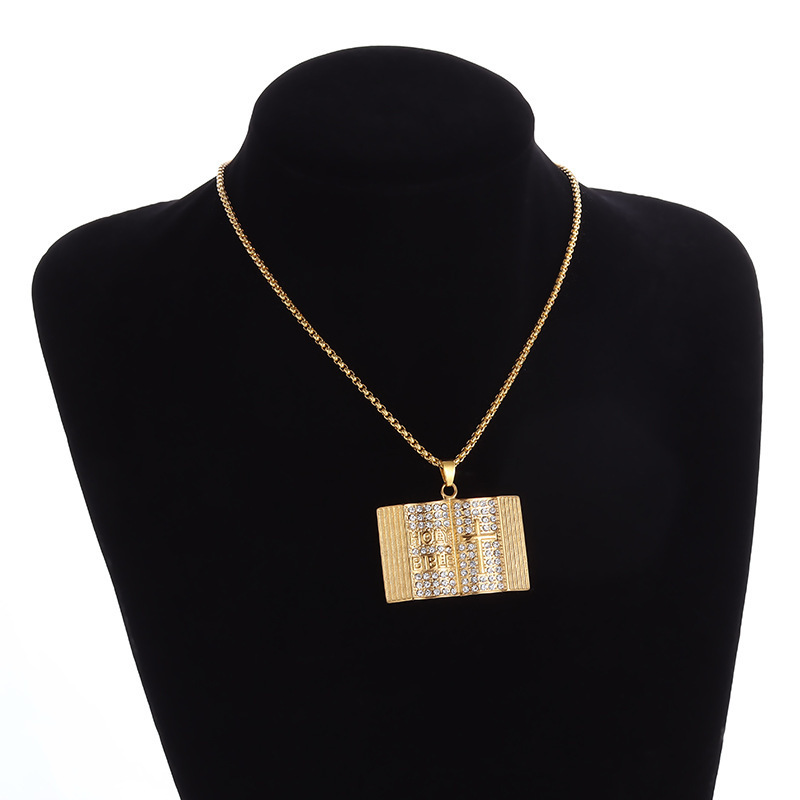 Aureate Vintage Holy Bible Book Pendant Necklace -  Plated Alloy Cross Scripture Book Pendant with Crystal Rhinestones-Gift for Men and Women - Image 6