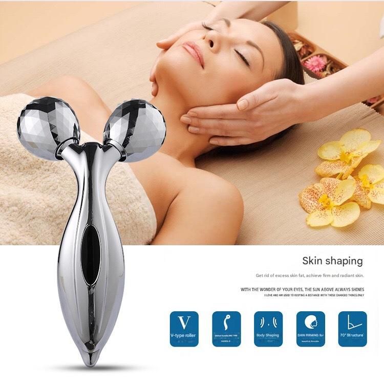 Silvery 3D Face Roller Massager V-Shaped Lifting Tool - Double Ball Facial Massage Device for Skin Tightening Wrinkle Reduction Jawline Contouring Beauty Care - Image 2