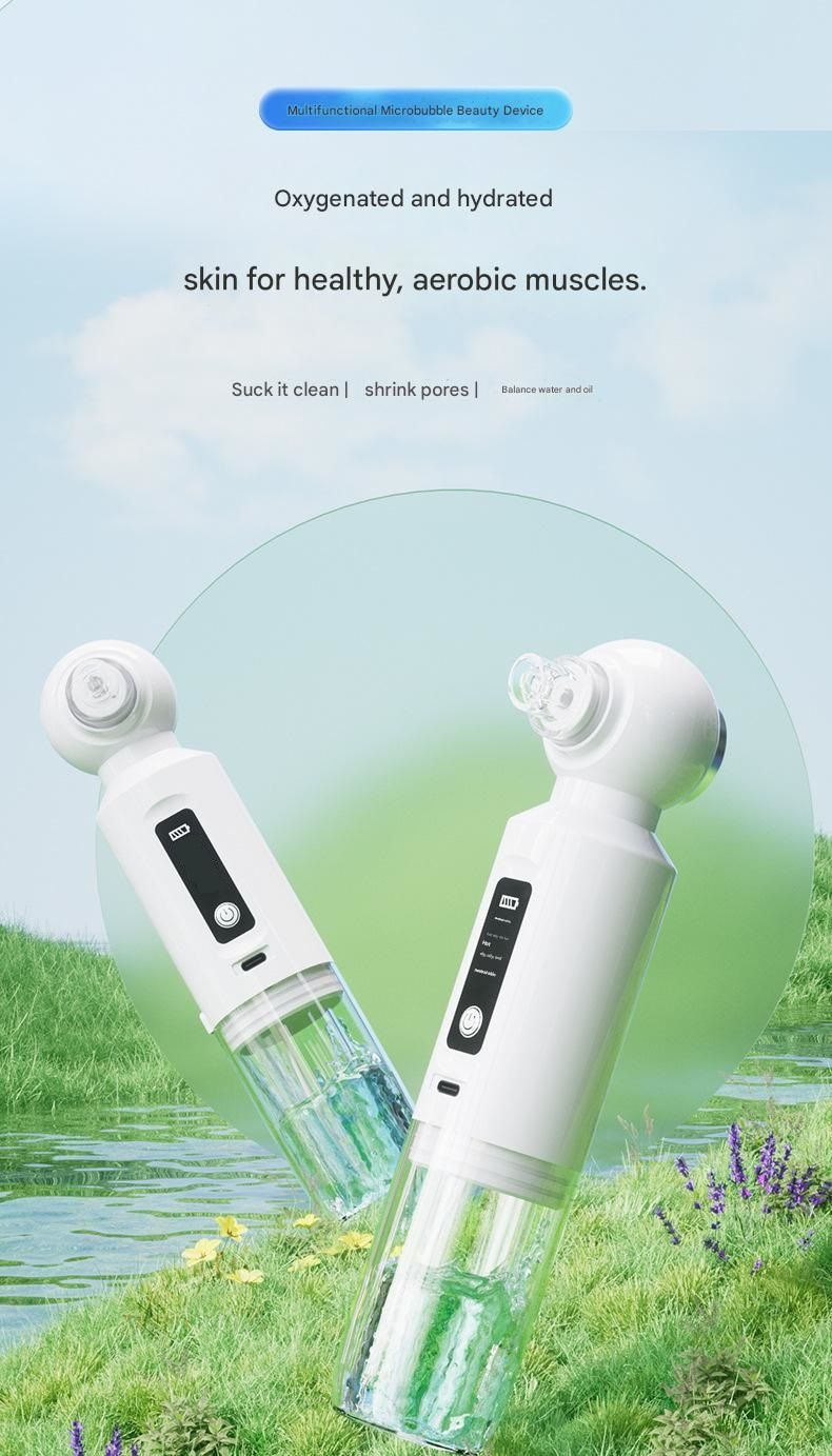 White Heated Micro-Bubble Blackhead Remover Vacuum Pore Cleaner - 46C Hot Compress Electric Water Cycle Facial Cleansing Device with 6 Suction Heads 3 Modes - Image 2
