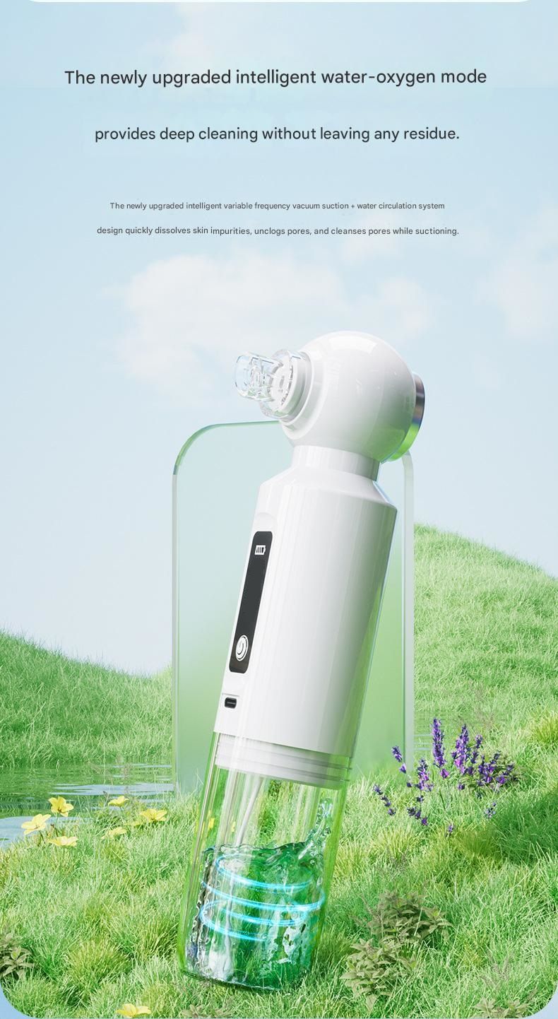 White Heated Micro-Bubble Blackhead Remover Vacuum Pore Cleaner - 46C Hot Compress Electric Water Cycle Facial Cleansing Device with 6 Suction Heads 3 Modes - Image 6
