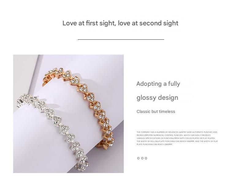 2-piece Aureate and  Rose Gold Luxury Crystal Heart Tennis Bracelet - European Roman Style Pave CZ Diamond Link Chain - Elegant Gold Silver Rose Gold Plated Fashion Jewelry for Women - Image 4