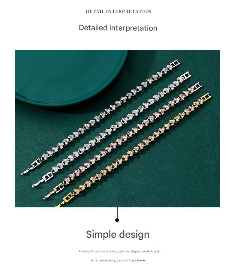 2-piece Silvery and  Rose Gold Luxury Crystal Heart Tennis Bracelet - European Roman Style Pave CZ Diamond Link Chain - Elegant Gold Silver Rose Gold Plated Fashion Jewelry for Women - Image 5