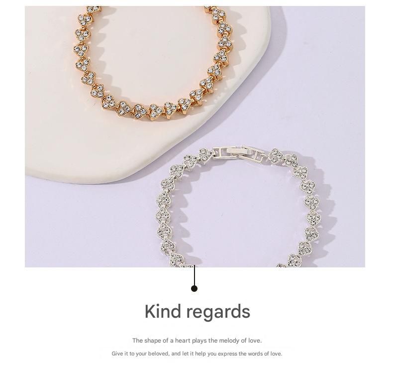 2-piece Silvery and  Rose Gold Luxury Crystal Heart Tennis Bracelet - European Roman Style Pave CZ Diamond Link Chain - Elegant Gold Silver Rose Gold Plated Fashion Jewelry for Women - Image 6