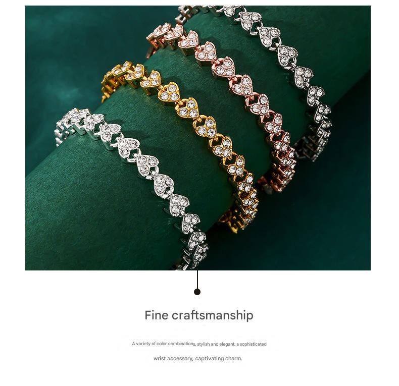 2-piece Silvery and  Rose Gold Luxury Crystal Heart Tennis Bracelet - European Roman Style Pave CZ Diamond Link Chain - Elegant Gold Silver Rose Gold Plated Fashion Jewelry for Women - Image 7