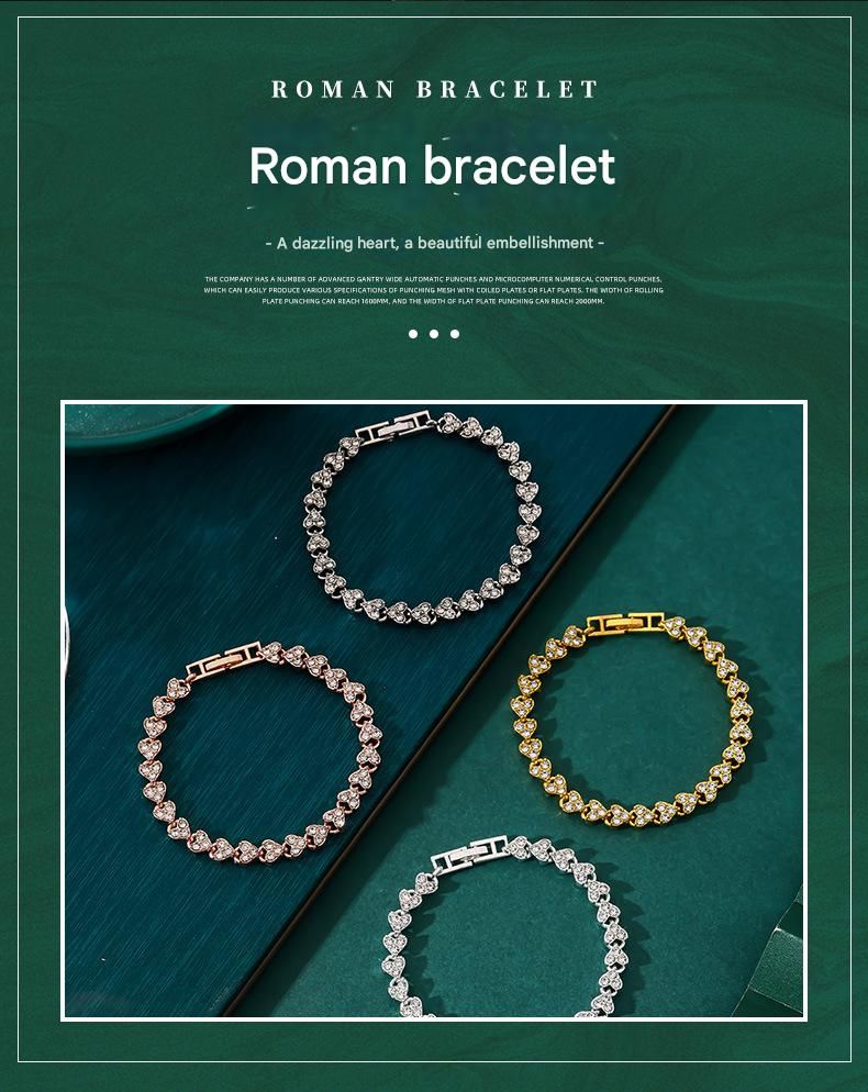 4-piece Aureate and  Silvery and Rose Gold and Dark silver Luxury Crystal Heart Tennis Bracelet - European Roman Style Pave CZ Diamond Link Chain - Elegant Gold Silver Rose Gold Plated Fashion Jewelry for Women - Image 2