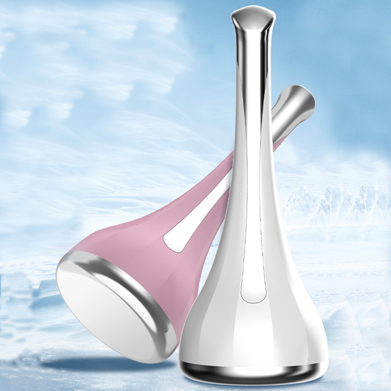 2-piece White and Pink Flat-Surface Ice  Cold Therapy Facial Tool - Mini Ice Hammer Cryo Stick for Pore Shrinking Skin Soothing Sunburn Relief - Reusable ABS+PC Cooling Massager - Image 1