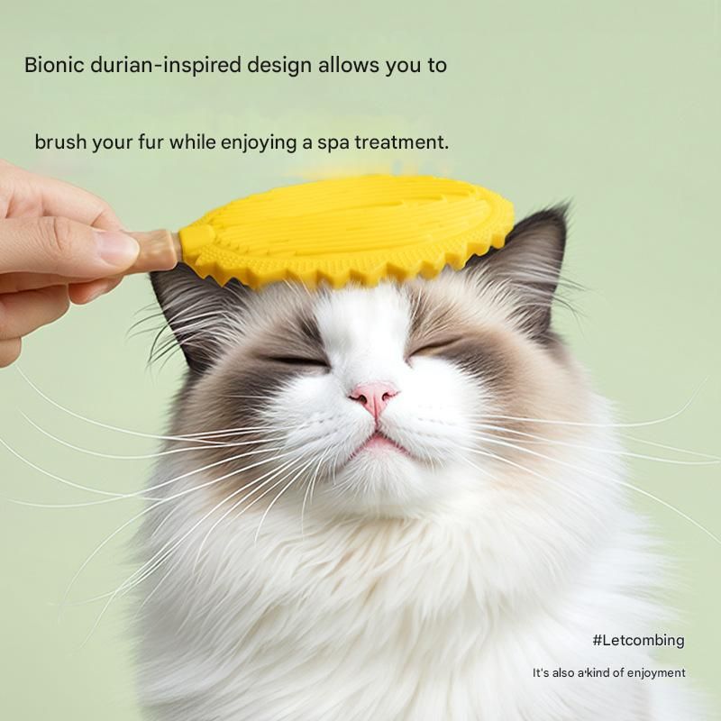 2-piece yellow Pet Durian Massage Grooming Brush - TPR Double-Sided Deshedding Comb for Cats Dogs - Gentle Pet SPA Grooming Tool - Image 2