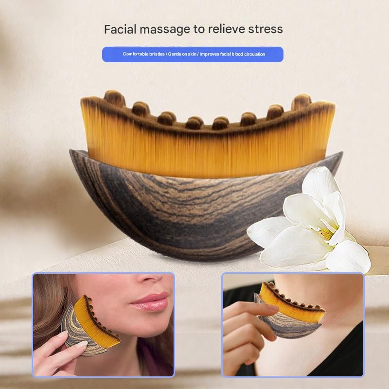Zebra print Lymphatic Contour Face Brush - Curved Facial Eye Neck Massage Tool - Nylon Bristle Body Brush for Skin Tightening Circulation Detox - Plastic Handle Dry Brushing - Image 2