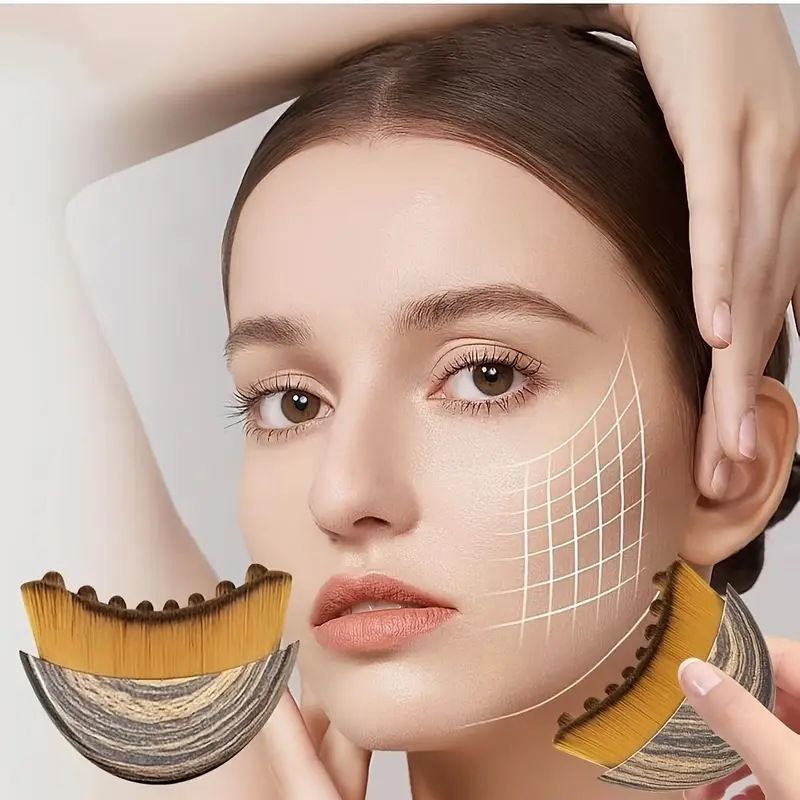 Zebra print Lymphatic Contour Face Brush - Curved Facial Eye Neck Massage Tool - Nylon Bristle Body Brush for Skin Tightening Circulation Detox - Plastic Handle Dry Brushing - Image 3