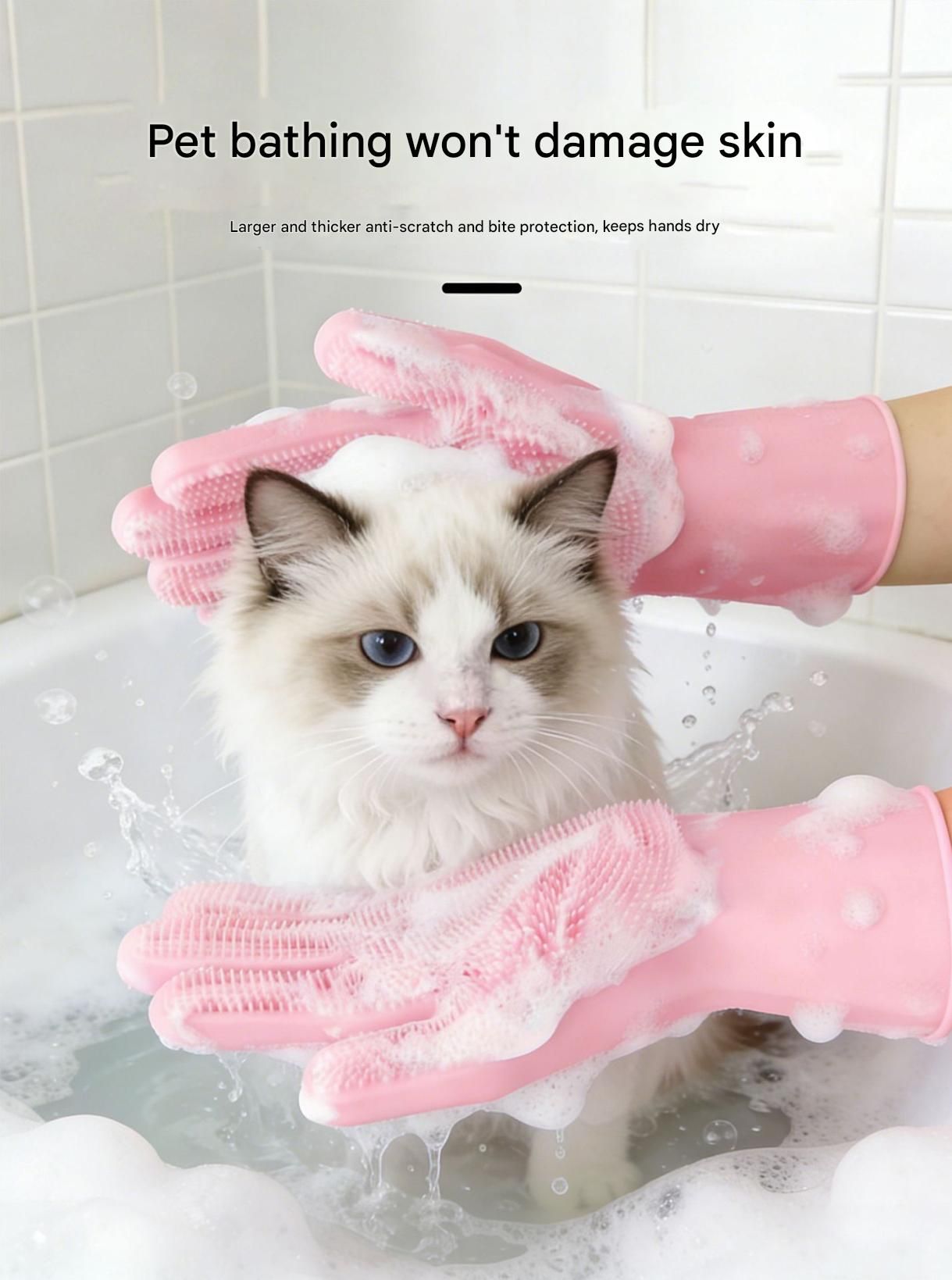 Pink Silicone Pet Bathing Gloves - Pink Double-Sided Design for Cats and Dogs - Gentle Massage, Easy Lather, Durable and Waterproof, Ideal for Pet Grooming and Home Use - Image 5