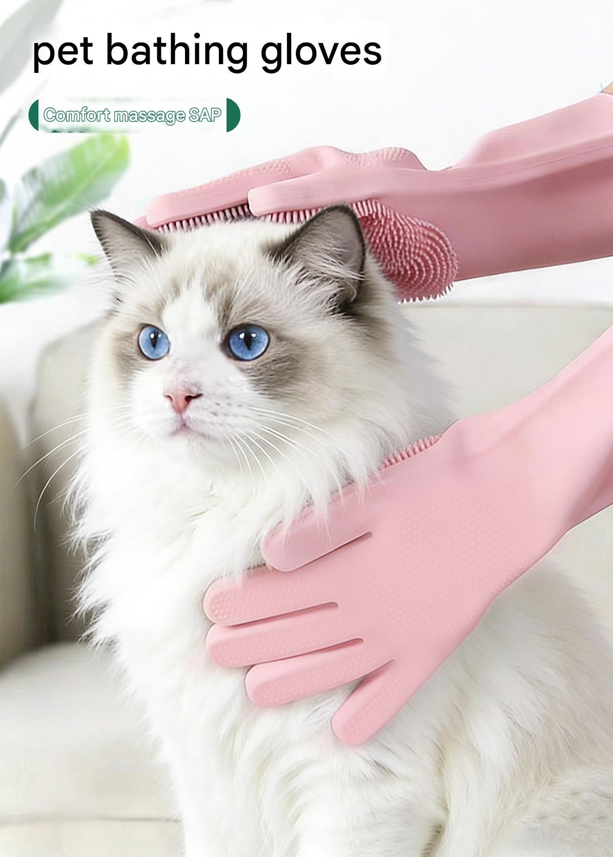 Purple Silicone Pet Bathing Gloves - Pink Double-Sided Design for Cats and Dogs - Gentle Massage, Easy Lather, Durable and Waterproof, Ideal for Pet Grooming and Home Use - Image 2