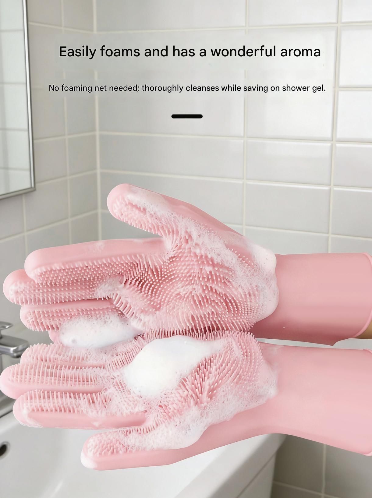 Purple Silicone Pet Bathing Gloves - Pink Double-Sided Design for Cats and Dogs - Gentle Massage, Easy Lather, Durable and Waterproof, Ideal for Pet Grooming and Home Use - Image 3